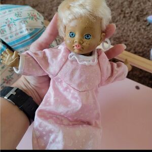Blue eyed blonde olive skin palm baby doll vintage